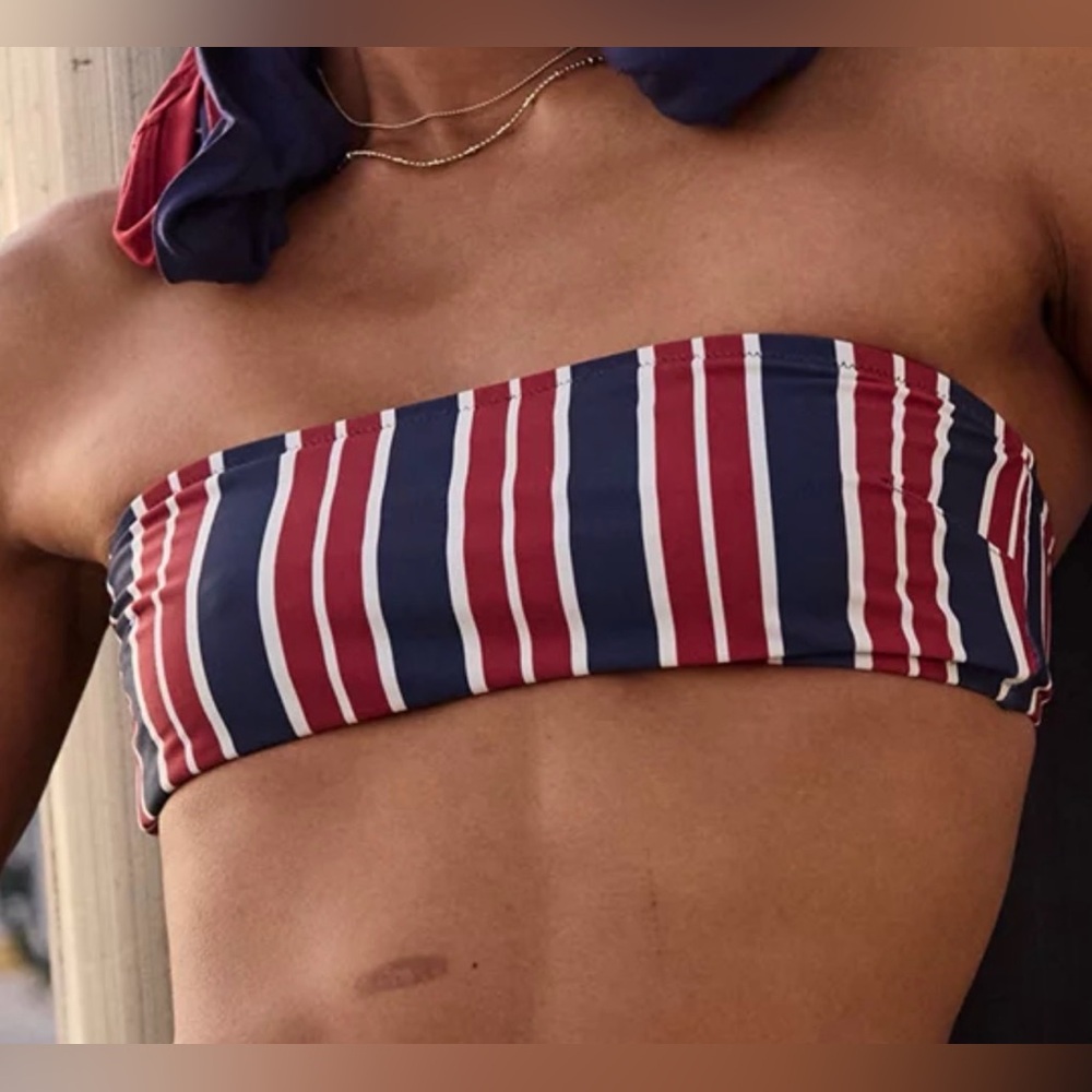 Aerie red blue striped The Boardwalker Bikini Top Women’s sz XXL NWT